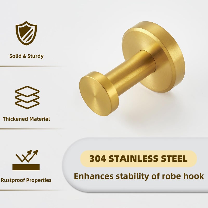 APLusee Brushed Gold Towel Hook for Bathroom, 304 Stainless Steel Round Towel Hanger, Heavy Duty Wall Hook for Kitchen Garage Wall Mounted - Image 5